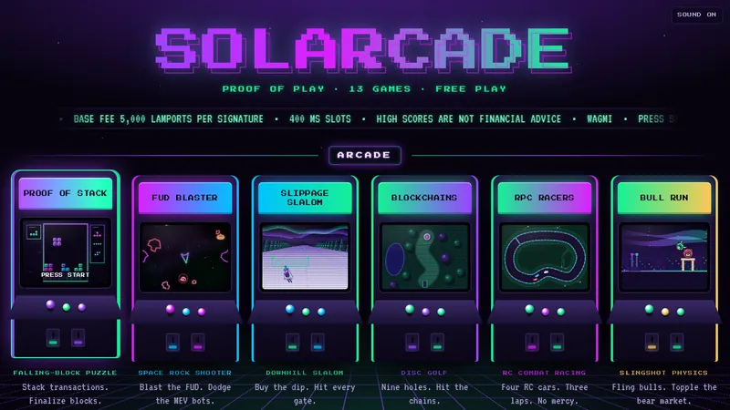 The SOLARCADE hall with six arcade cabinets and the table games below
